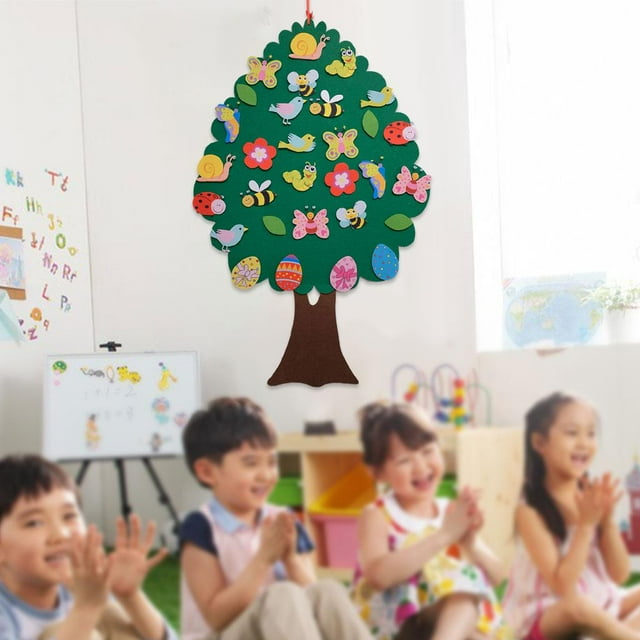Árbol de Navidad de fieltro plano DIY Árbol de decoración navideña no tejido con 30 piezas de adornos navideños Decoración de pared para niños Regalos - árbol