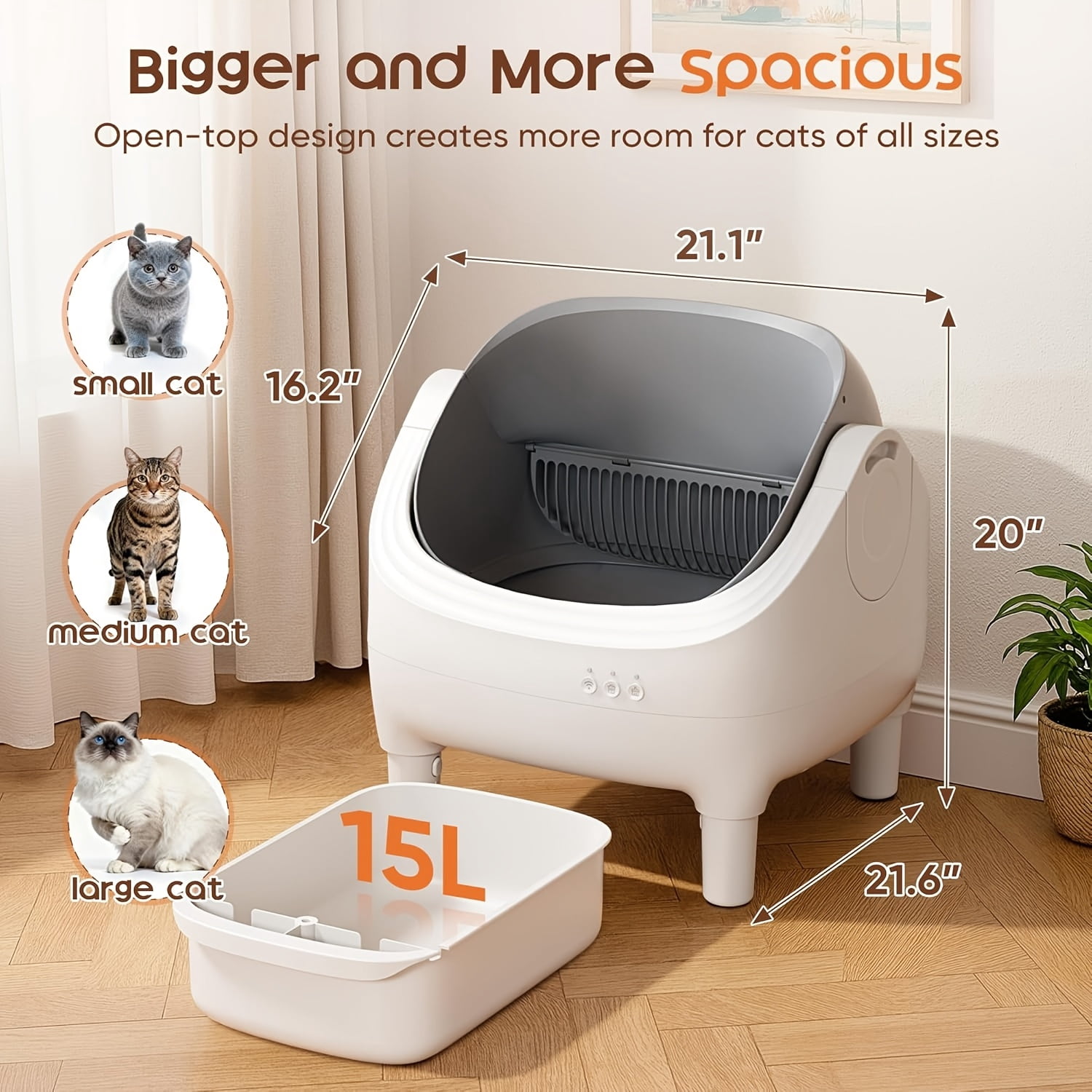 Self-Cleaning Litter Box, Automatic Cat Litter Box with APP Control, Open-Design Electric Litter Box, Safety Anti-Pinch, Odor-Free Waste Disposal Includes Trash Bags, Suitable for Multiple Cats