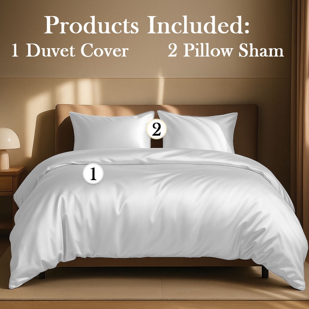 Amay Satin Silk Alaskan King Duvet Cover Set (120"×120", White) – Ultra-Luxury Feel – Ideal for Family Beds, Extra-Large Master Suites – 3-Piece Set