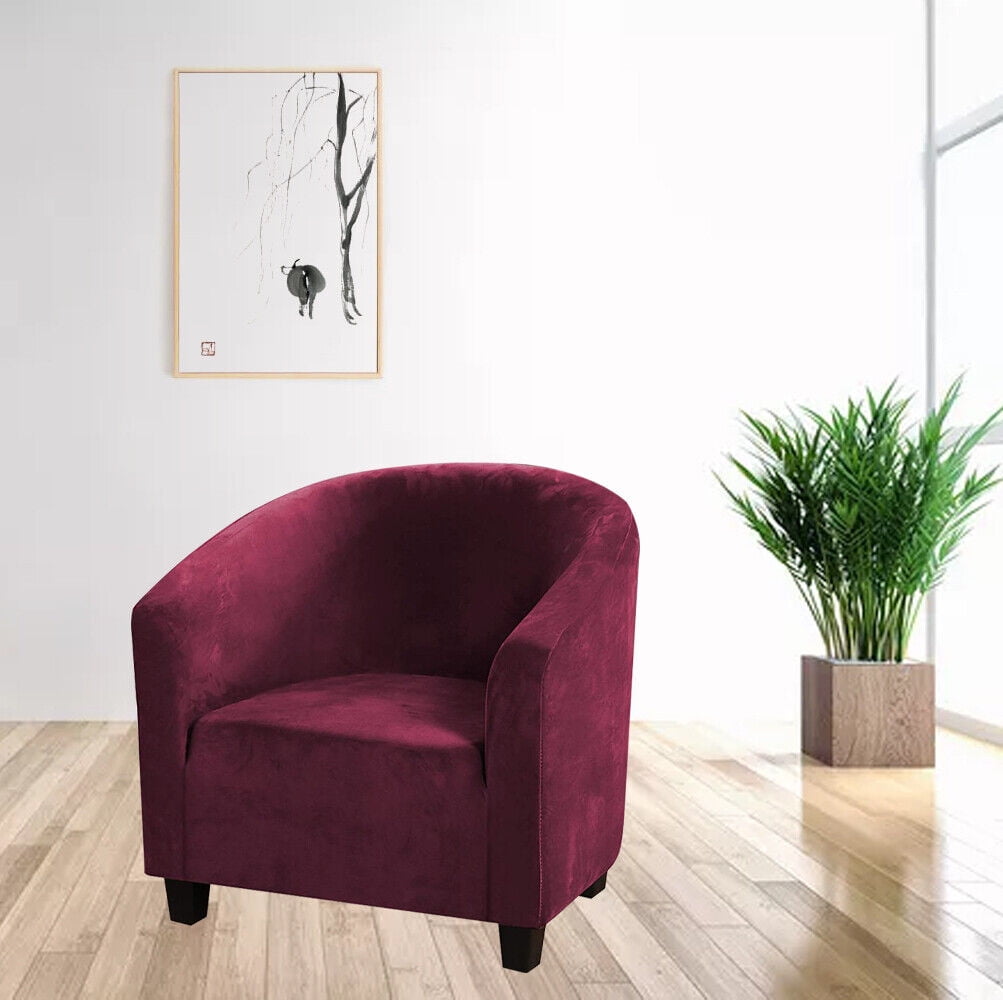 TOPCHANCES Tub Chair Covers for Armchairs, Tub Sofa Slipcover, Polyester Club Chair Slipcover, Stretch Armchair Slipcover for Dining Living Room Office Reception, Burgundy, 1 Pack