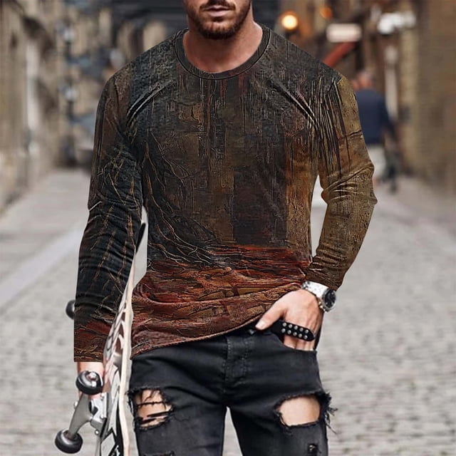 Yusimy T-shirts Décontractés d'Halloween pour Hommes Manches Longues Col Rond Imprimé Graphique Chandail Mode Thème Vacances