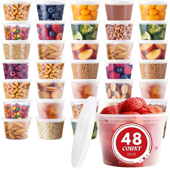 48 Sets Deli Containers with Lids,16oz Plastic Food Storage Containers,Leakproof Soup Container with Airtight Lids,Freezer Storage Container for Soup,Stackable,Dishwasher,Microwave Safe