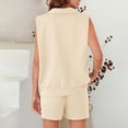 thumbnail image 4 of Two Piece Short Sets for Women Sleeveless Matching Lounge Set V Neck Tops and Drawstring Shorts Summer Outfits, 4 of 5