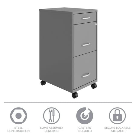 Space Solutions - 18" Deep 3 Drawer Mobile Metal File Cabinet with Pencil Drawer - Arctic Silver