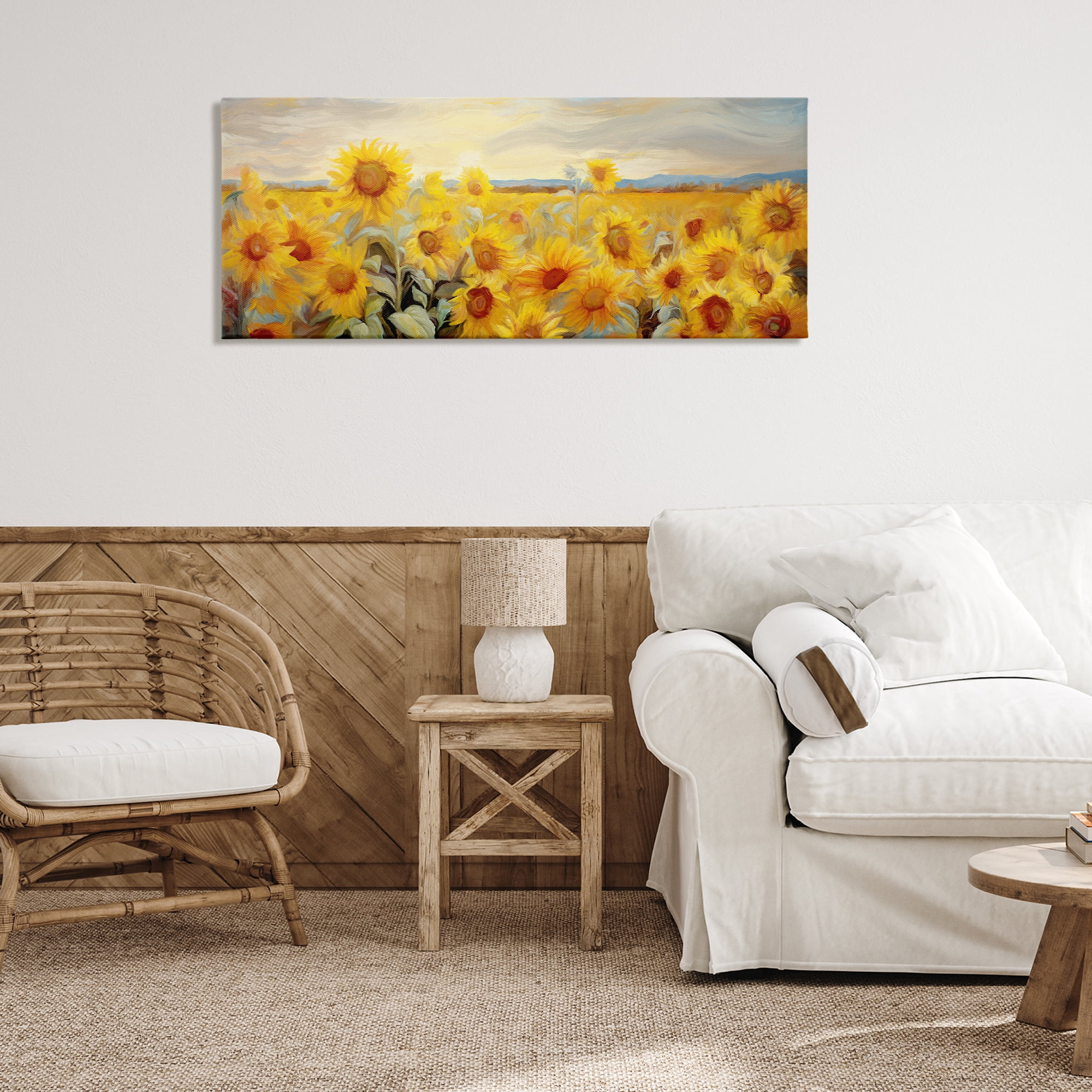 Stupell Industries Panoramic Sunflower Field Landscape & Nature Painting Wrapped Canvas Art Print Wall Art, 48 x 20