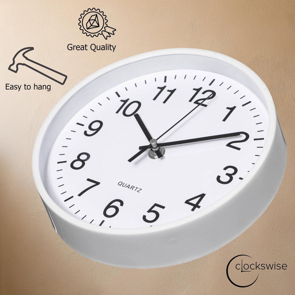 Clockswise White 8-In Analog Clock – Silent, Non-Ticking for Wall, Office Desk, Table and Shelf Battery-Operated Perfect for Home Office, Farmhouse Kitchen Decor, Bathroom, School and Bedroom Decor