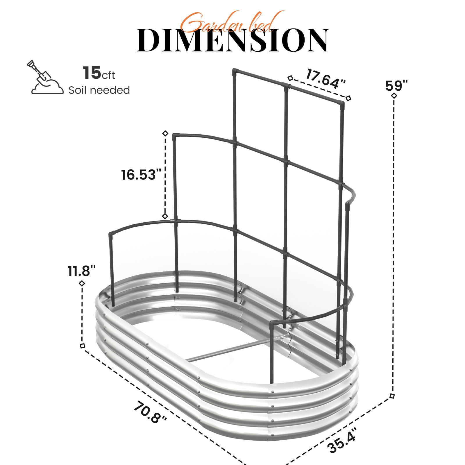 KING BIRD 6x3x1 ft Raised Garden Bed with Wall Trellis Galvanized Steel Metal Planter Garden Box Outdoor for Gardening Climbing Vegetables Flowers Silver