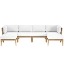 Lounge Sectional Sofa Set, Grey Gray Natural, Teak Wood, Outdoor Patio Balcony Cafe Bistro Garden Hospitality Restaurant, Modern Contemporary HB34459