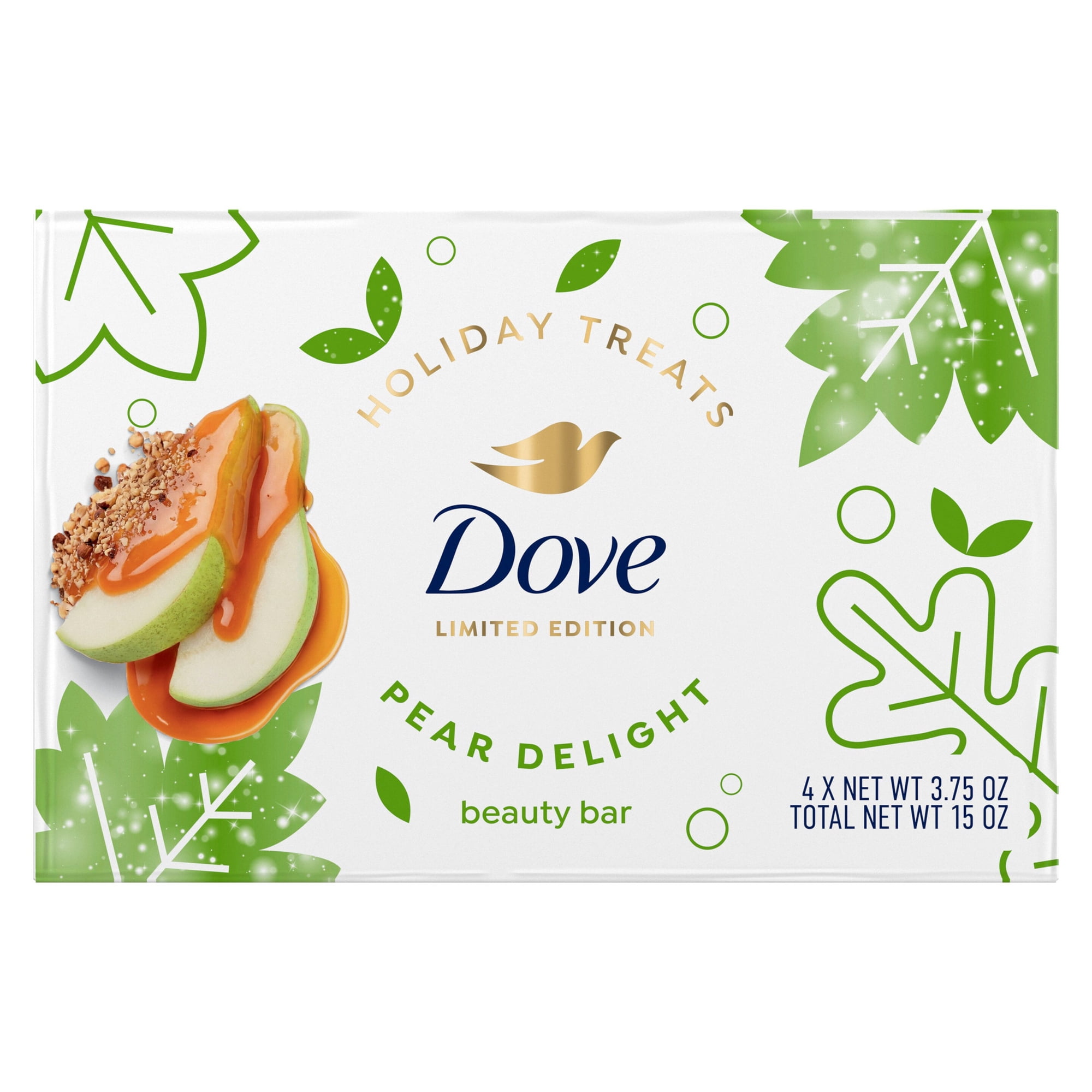 Dove Limited Edition Holiday Treats Moisturizing Beauty Bar Pear Delight For Hydrated Skin, 15 oz 4 Bars