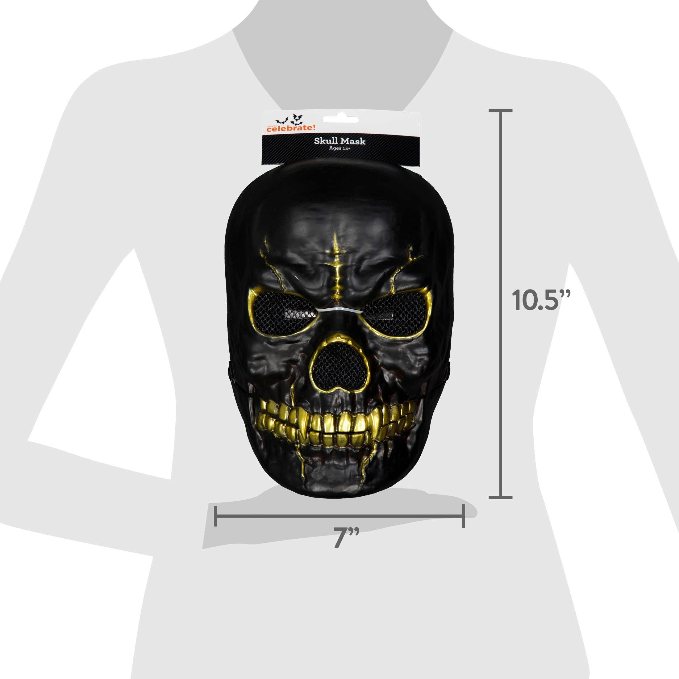Skull Mask Costume Accessory for Adults, Black and Gold, Halloween by Way To Celebrate