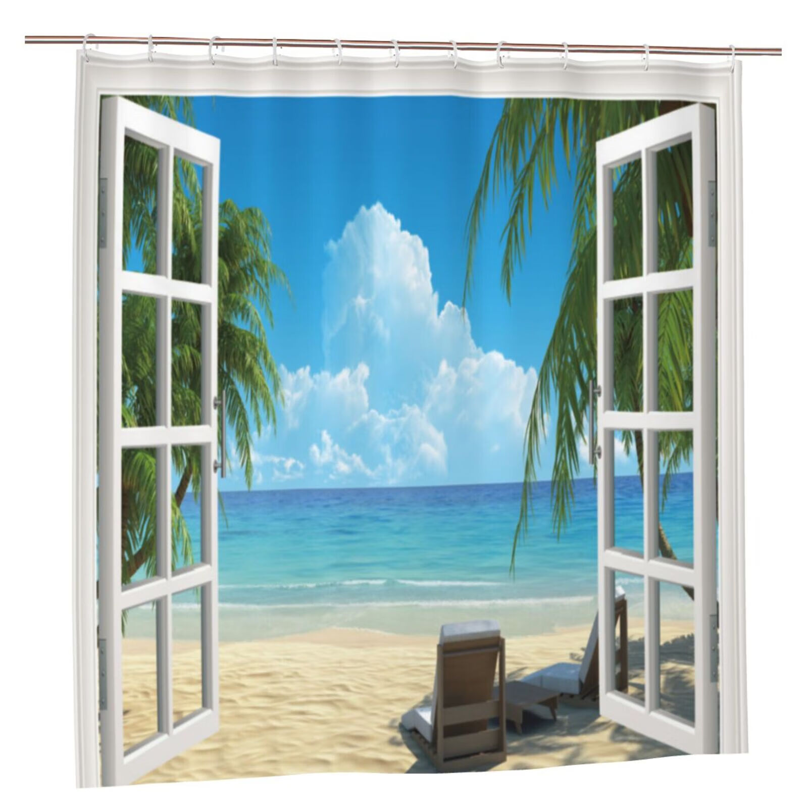Beach Scene Shower Curtain, Tropical Beach Shower Curtain Summer