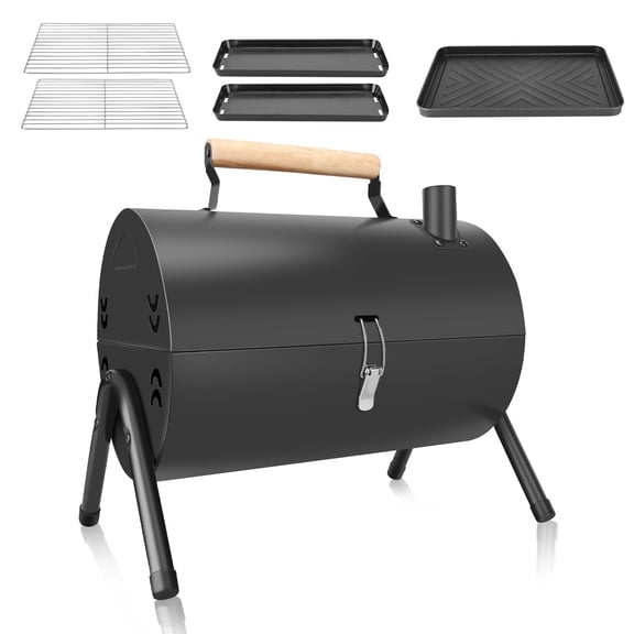 Elegant Choise Portable Charcoal Grill Multi-functional Metal Small BBQ Smoker for Outdoor Hiking Picnic, Black