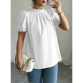 thumbnail image 6 of Women'S Summer Boho Shirt Short Sleeve Frill Trim Mock Neck Floral Solid 2025 Casual Blouses Shirts Tops White S, 6 of 8