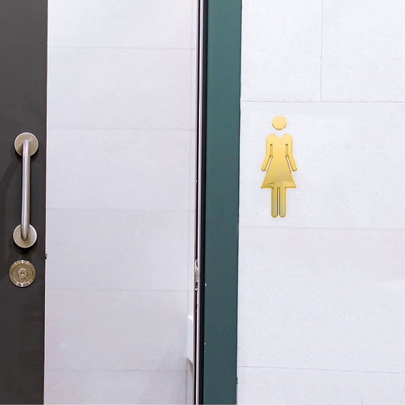 PBPBOX Golden Metal Bathroom Sign for Business Restroom Easy Mount Bathroom Door Sign