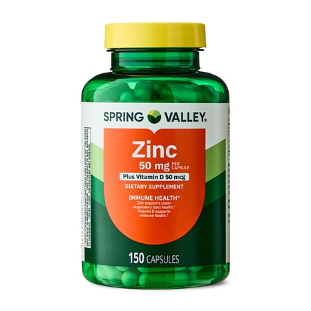 Spring Valley Zinc with Vitamin D Dietary Supplement Capsules for Immune Health  50 mg  150 Count