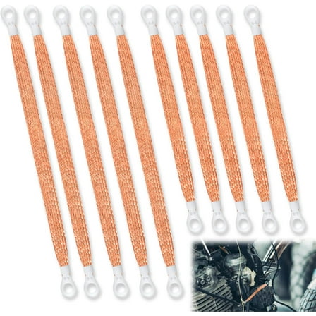 10pcs Universal Automotive Ground Straps, 10/12 inch Engine Ground Strap Kit Braided Copper Ground Straps Automotive Ground Strap Wire Ground Strap Connectors for Most Cars (Copper)