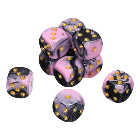 10 Pack 6 Sided Standard Dice, 2 Colors Acrylic D6 Mini Polyhedral Pearl Pattern Game Dice Set for Table Games or Math Learning, Pink and Black/Gold Point