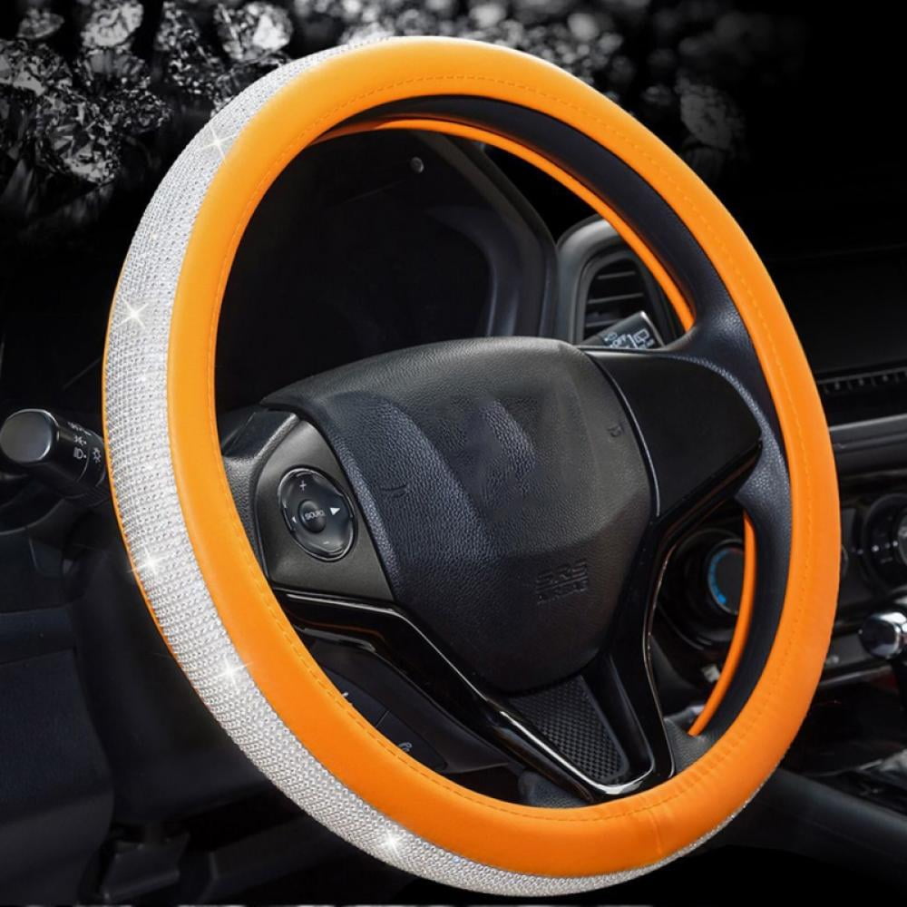 Non-Slip Soft Elastic Fabric Protector Car Accessories Smoaffly Steering Wheel Cover Retro Cute Orange Daisies Sunflowers，Universal 15 Inch Suitable For Women 