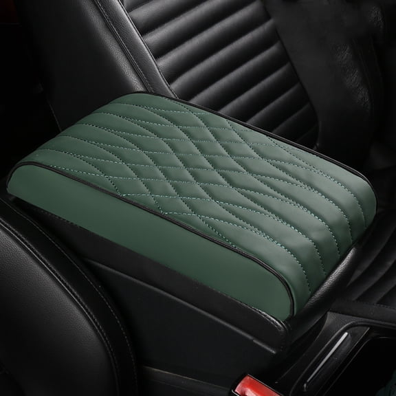Car Armrest Pad Memory Foam Leather Heightening Cushion - Small Size 12.6X6.7X2 Inches, Green, Quilted Design, Comfortable For Car Interior - Drivers, Passengers, Daily Commute,