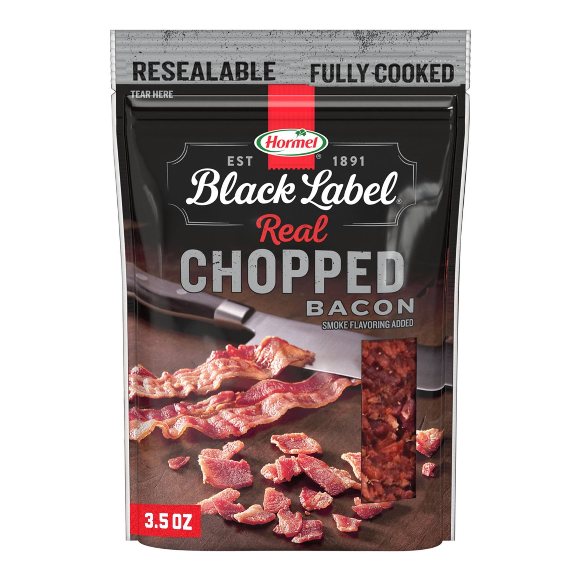 HORMEL BLACK LABEL Real Chopped Bacon Topping, 30 Calories per Serving, Shelf Stable, 3.5 oz Plastic Pouch