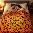 thumbnail image 4 of Homellea Halloween Pumpkin Skull Bat Throw Blanket, Orange Flannel Fleece Blanket with Spider, Moon, Witch Hat and Jack O Lantern Pattern for Sofa, Couch, Bed, Bedroom and Travel, 4 of 9