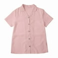 thumbnail image 3 of Jxximdong Button Down Shirts for Women, Women's Cotton and Linen Summer Casual Collar Short Sleeved Blouse, Pink Women's Blouses, 3 of 8