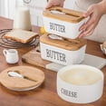 thumbnail image 3 of Ceramic Butter Dish With Lid Knife Butter Stick Holder Cheese Dessert Cake Tray Butter Stick Keeper Tray Home Container Butter Dish For Countertop Refrigerator Door Shelf, 3 of 9