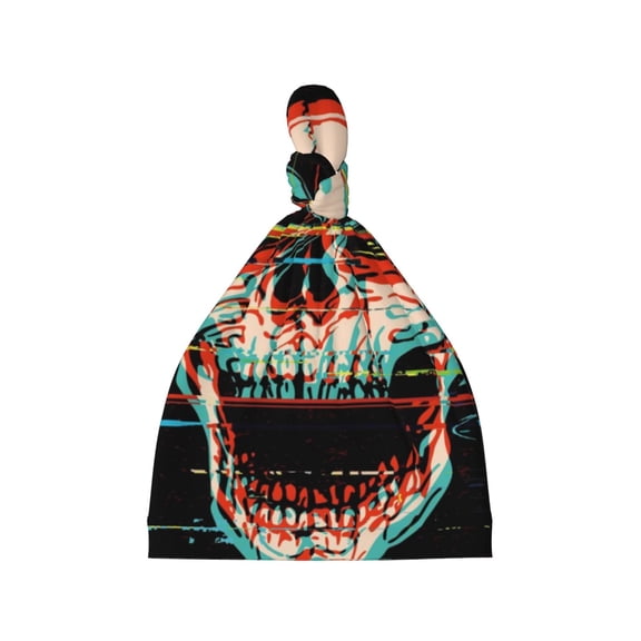 Xecao Glitch Screaming Skull Print Baby Beanie Hats - Super Soft Knotted Caps,Baby Newborn Hats Knot Beanie Hats for Infant