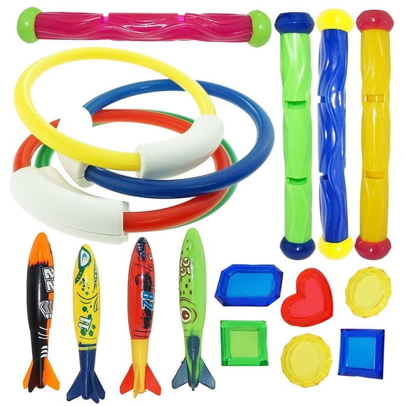 Soidarity Juego de juguetes de buceo de 18 Uds., anillos, tesoro, buceo, diversión subacuática, piscina, regalo para niños, verano, lanzamiento de Deportes acuáticos Soidarity OD006339-00