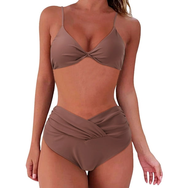 Solid Color Bathing Suit Ladies 2023 Women's Split Swimsuit Pleated