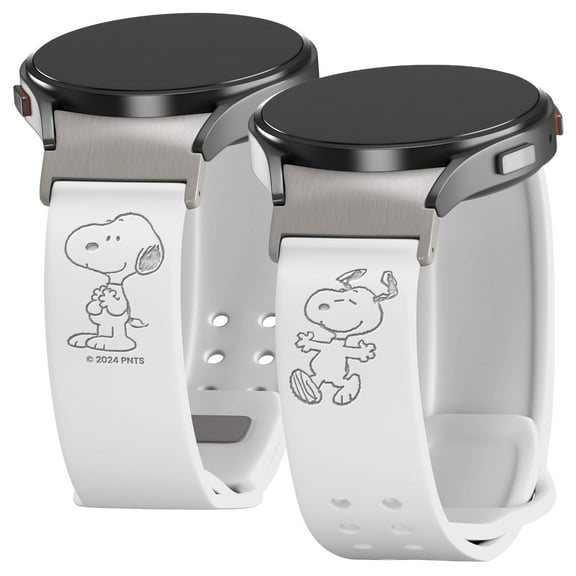 Peanuts Classic Engraved Silicone Unisex Watch Band Compatible with Samsung Galaxy Watch 4-7 (Snoopy White) by Affinity Bands