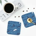 thumbnail image 4 of Fotbe Sharks on White Blue Striped Drawing Drink Coasters Set of 4 Leather Coasters Spill Protection for Table Desk,Durable and Non Slip Leather Coaster ,4 Inches Drink Mats-Square, 4 of 6
