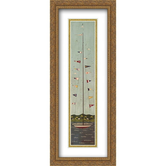 Nautical II 2x Matted 11x32 Large Gold Ornate Framed Art Print by Warren Kimble
