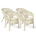 thumbnail image 4 of Pelangi Dining Set of 4 Natural Rattan Wicker Armchairs w/Cream Cushion and Dining Round Table Glass Top, White Color, 4 of 6