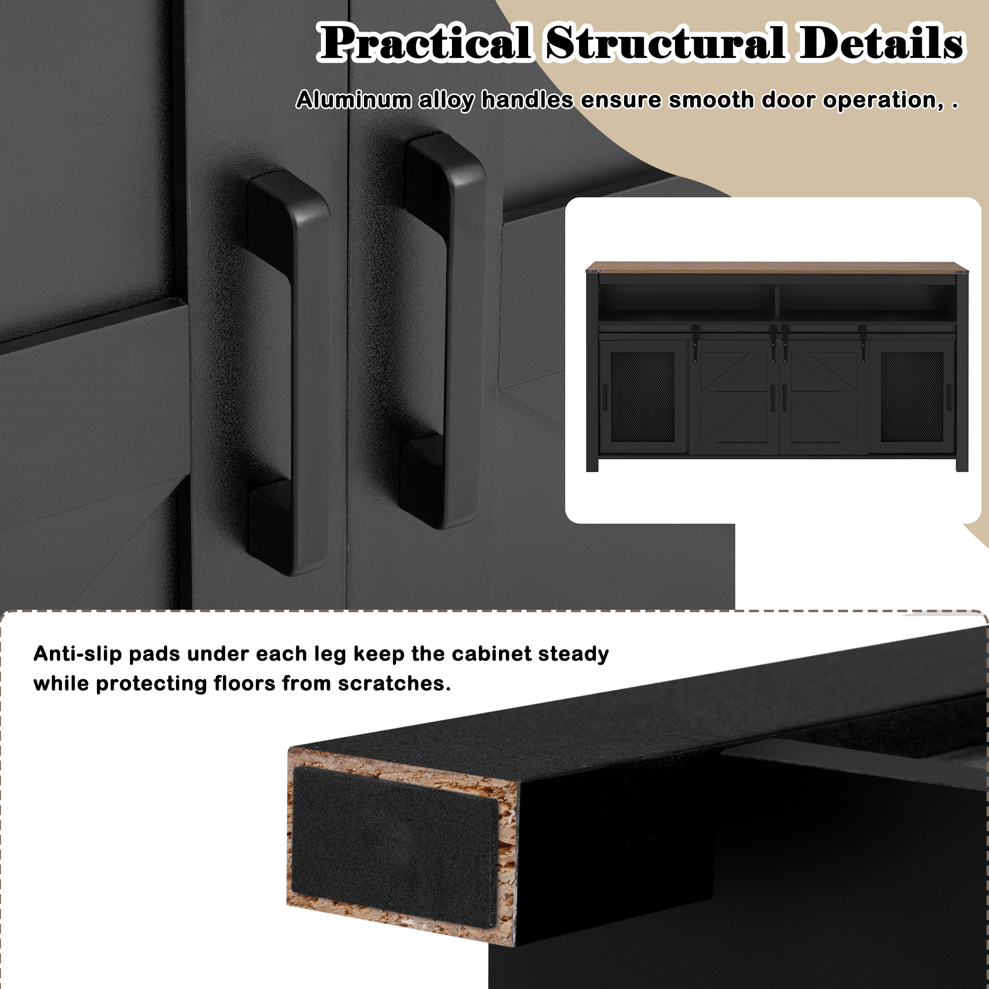 Aukfa 59.3" Sideboard Buffet Cabinet w/Mesh Panel Doors,Large Storage Cabinet for Kitchen Dining Living Room,Black