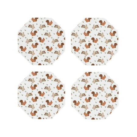

Fuzoiu Rabbit And Squirrel Print Leather Coasters Set Drink Coasters Set of 4 for Tabletop Protection Durable PVC Coasters Home Décor and Housewarming Gift-Octagon