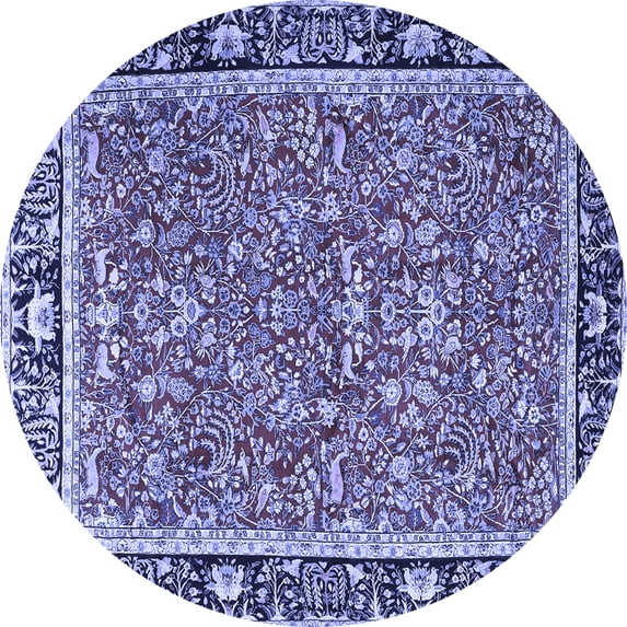Ahgly Company Machine Washable Indoor Round Persian Blue Traditional Area Rugs, 7' Round