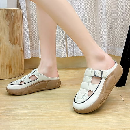 

XIAQUJ 2023 Summer New Half Slippers Women s Outwear Shoes Casual Step on Lazy Little White Shoes Sandals for Women Beige 7(38)