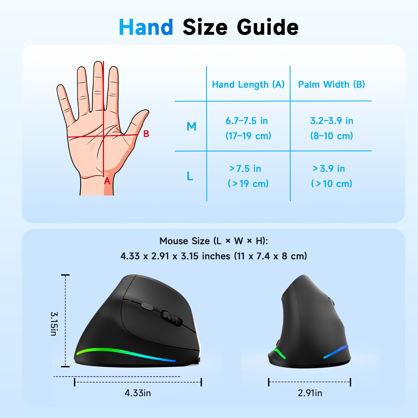 AOC Ergonomic Mouse, Wireless Rechargeable Vertical Mouse, 200H Working Time, 4800 DPI Optical Tracking, Silent Button, RGB, 2.4GHz Programmable Mice for Laptop, Desktop, MacBook, Black