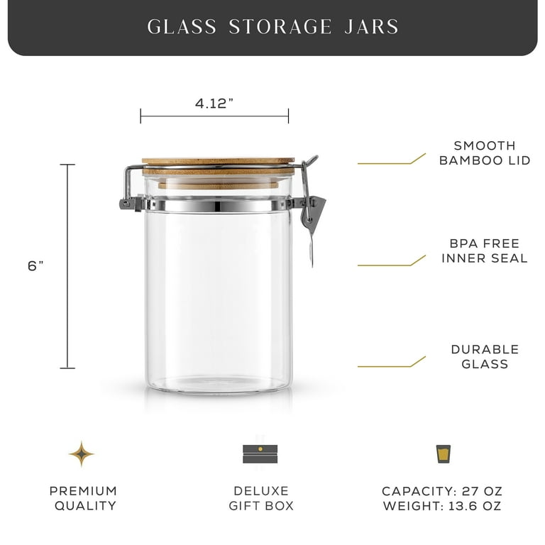 JoyJolt Borosilicate Glass Jars With Bamboo Lids. 6 Pc Set of Air Tight  Sealable Containers. Food Jar Canisters with Airtight Lid for Pantry  Storage