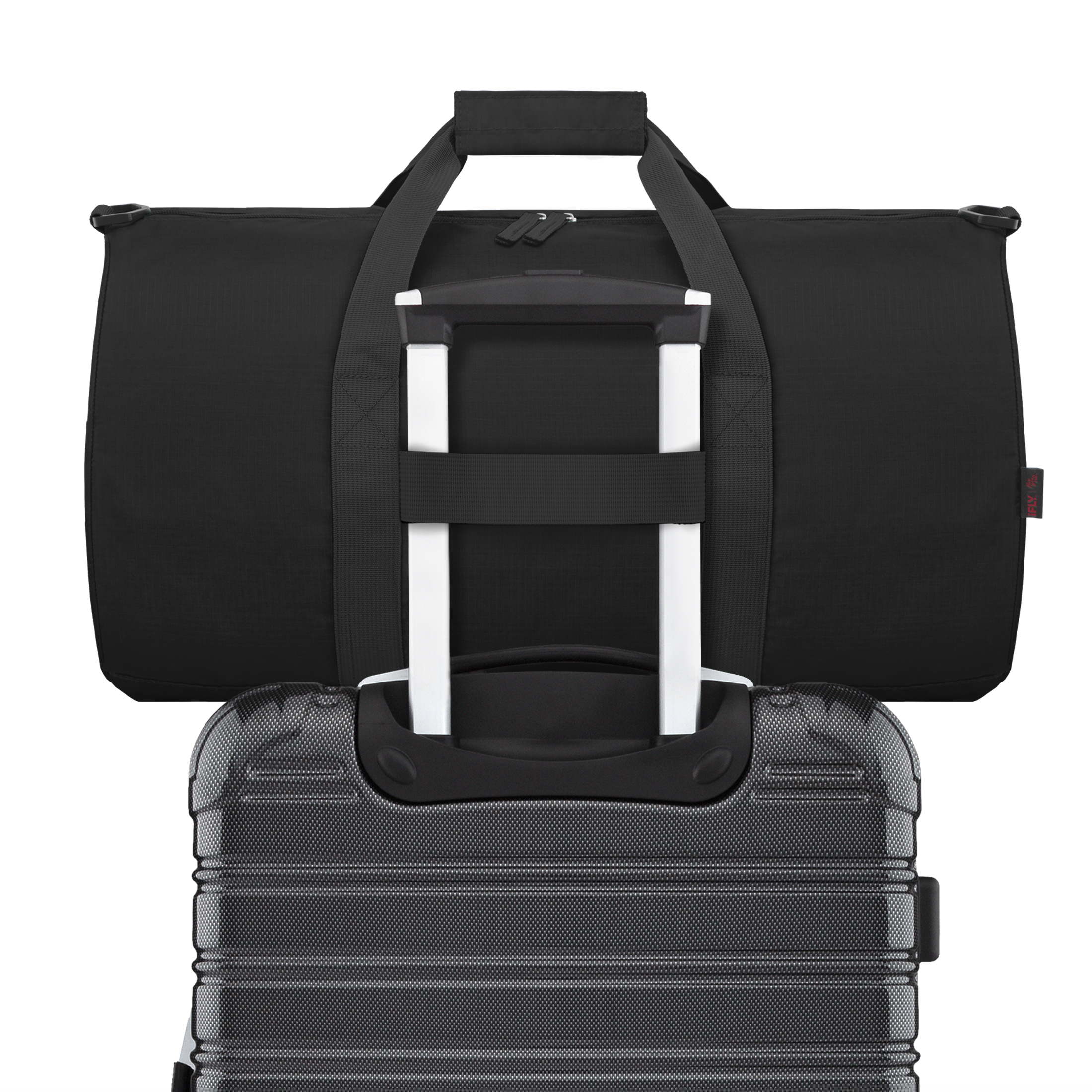 (3 pack) iFLY Packable Duffle with Adjustable Shoulder Strap and Luggage Trolley Sleeve, Black