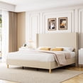 thumbnail image 1 of Qinaqin Beige King Size Corduroy Upholstered Platform Cama Frame con 51 inch cm de Anchoingback Alturaeadboard Vertical Stripes y Profundidad Madera Slats No Caja Spring Needed, 1 of 7