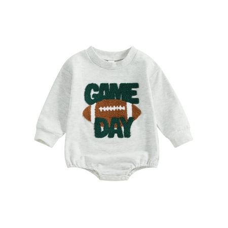 

Shuttle tree Baby Autumn Romper Long Sleeve Letter Rugby Embroidery Romper