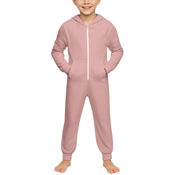 Krdevn Kids Girls Boys Solid Long Sleeves Zipper Sweatershirt Hooded Romper Jumpsuit with Pocket Outfits for Children,Size:9-10 Years
