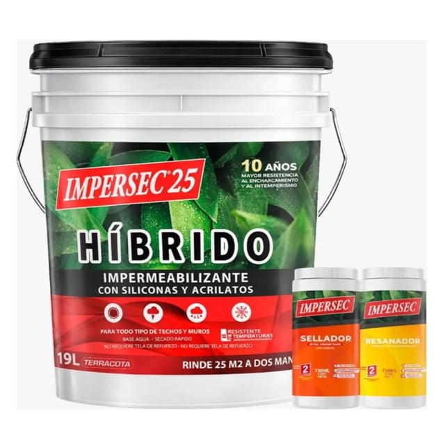 Impermeabilizante Impersec 10 años 19 L Terracota con Sellador y Resanador de 750 ml