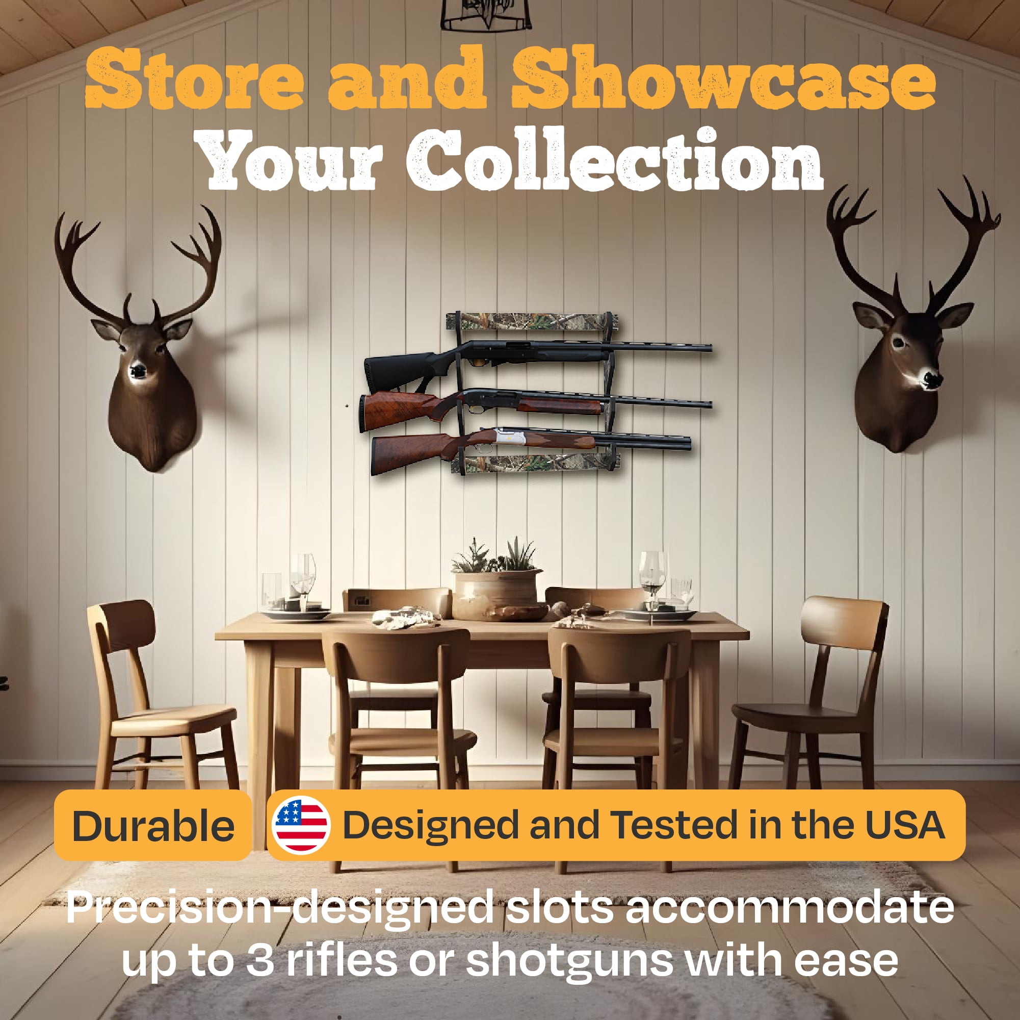 Rush Creek Creations Realtree 3 Gun Wall Storage Rack, Indoor Gun Wall Mount for Rifles or Shotguns, Safe Gun Storage, Great Gun Display Rack