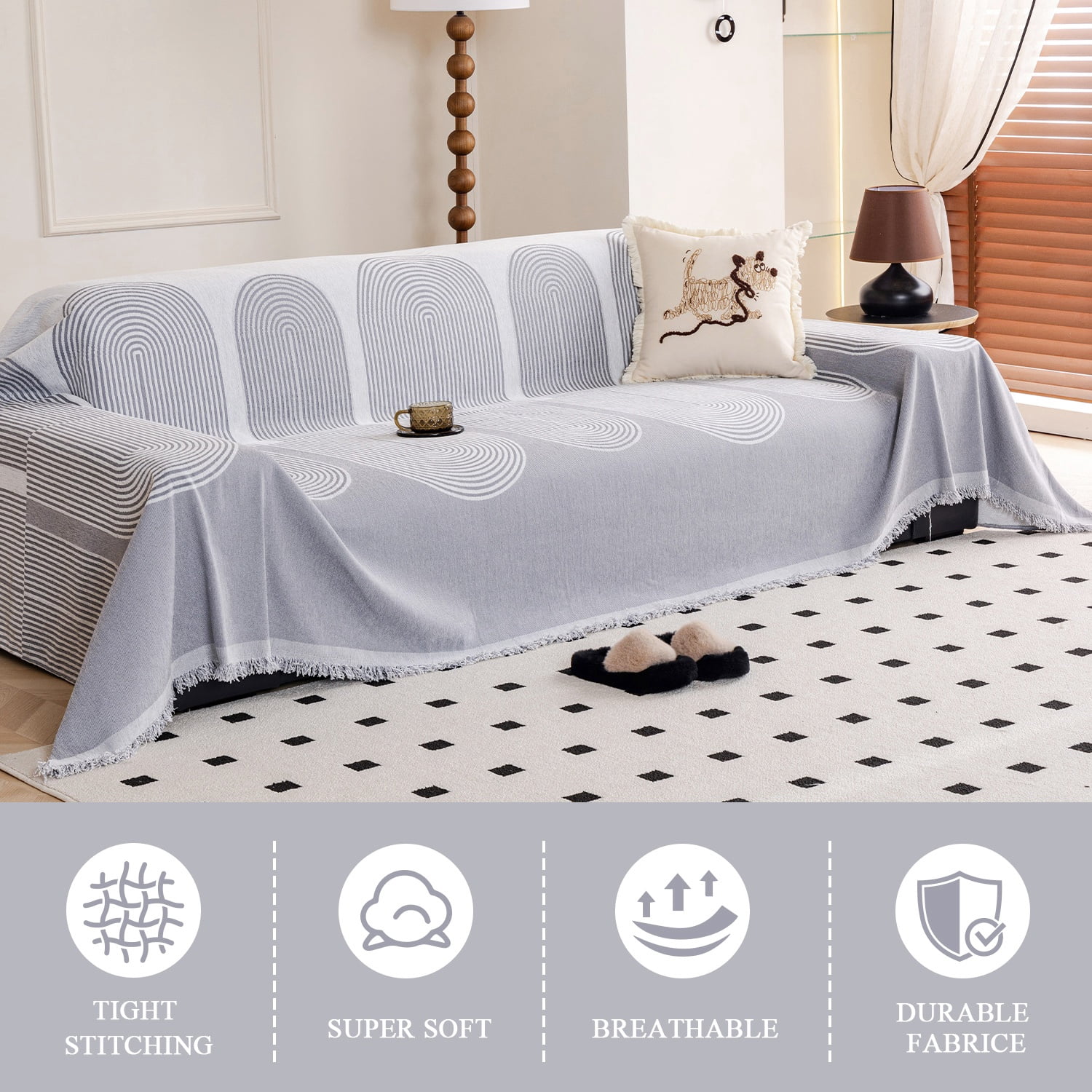NAYOROOM Artistic Gray Sofa Cover，Couch Cover Protector Slipcover Sofa Towel Furniture Cover for Living Room（71"x 134" X-Large）