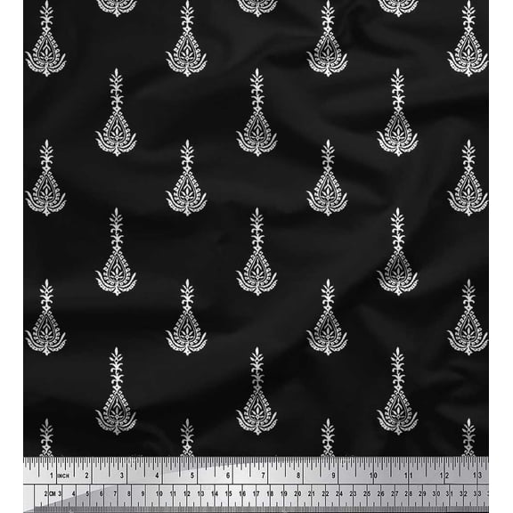 Soimoi Cotton Duck Fabric Leaves & Floral Block Print Fabric by The Yard 42 Inch Wide