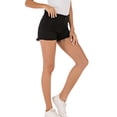 thumbnail image 5 of Junior's High Waisted Frayed Stretch Denim Shorts Jean Plus Size Soft Touch Fray Hem Denim Short M-3XL Black, 5 of 7