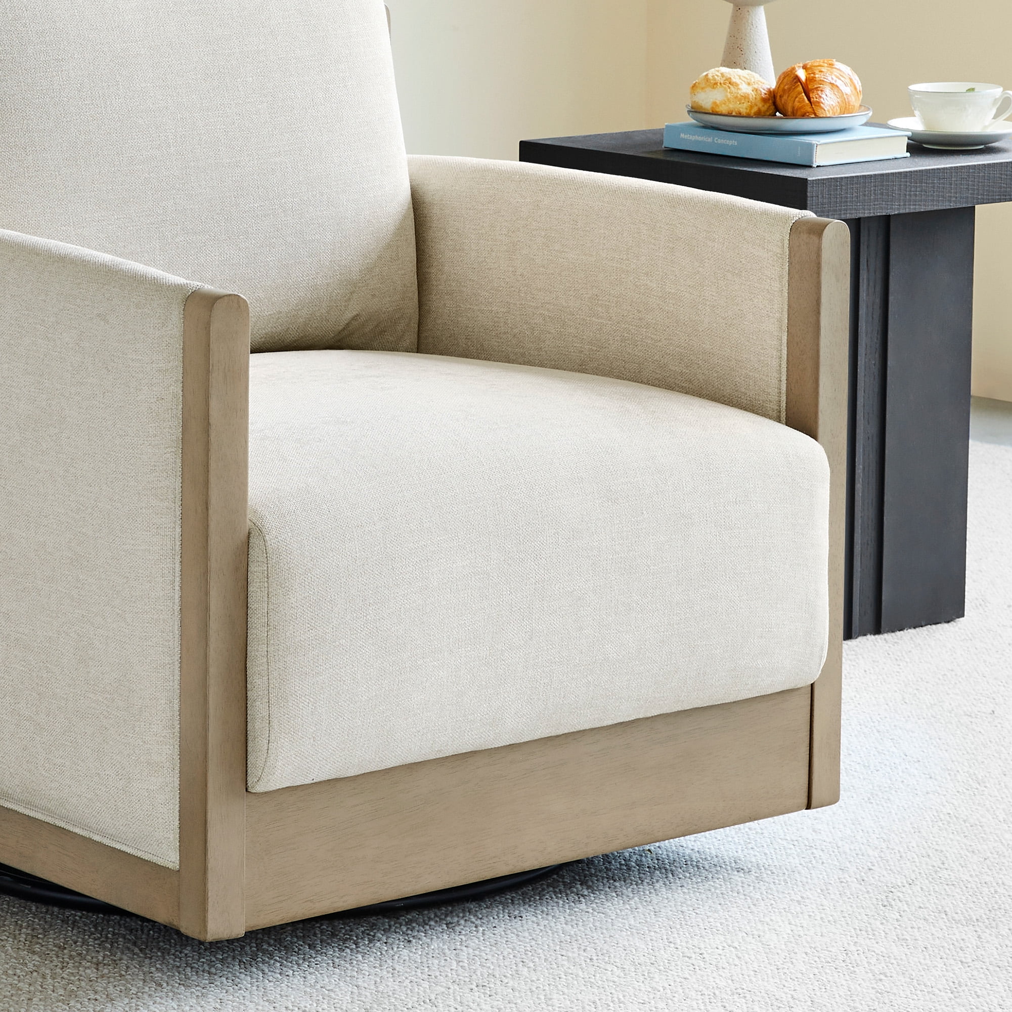 Spruce & Spring Mid-Century Modern Swivel Accent Chair with Curved Back and Upholstered Arms Single, Linen&Grey Wood